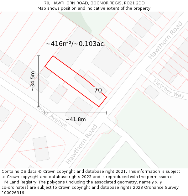 70, HAWTHORN ROAD, BOGNOR REGIS, PO21 2DD: Plot and title map