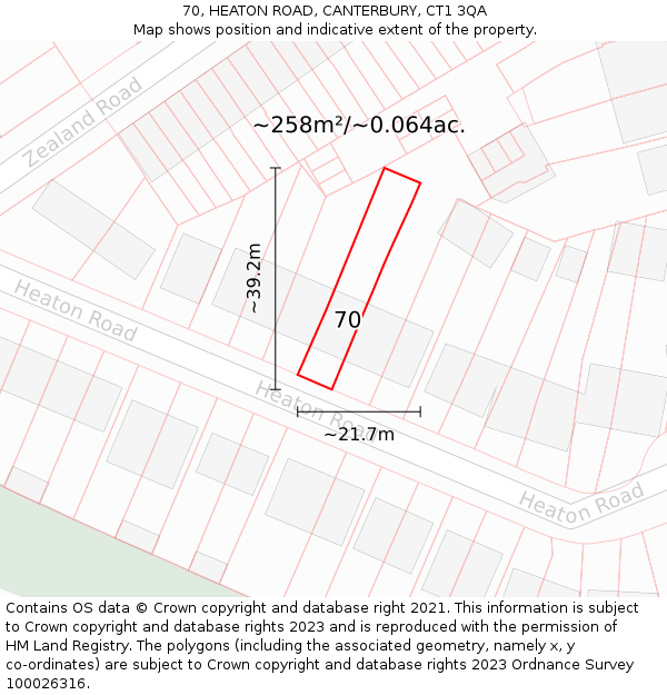 70, HEATON ROAD, CANTERBURY, CT1 3QA: Plot and title map