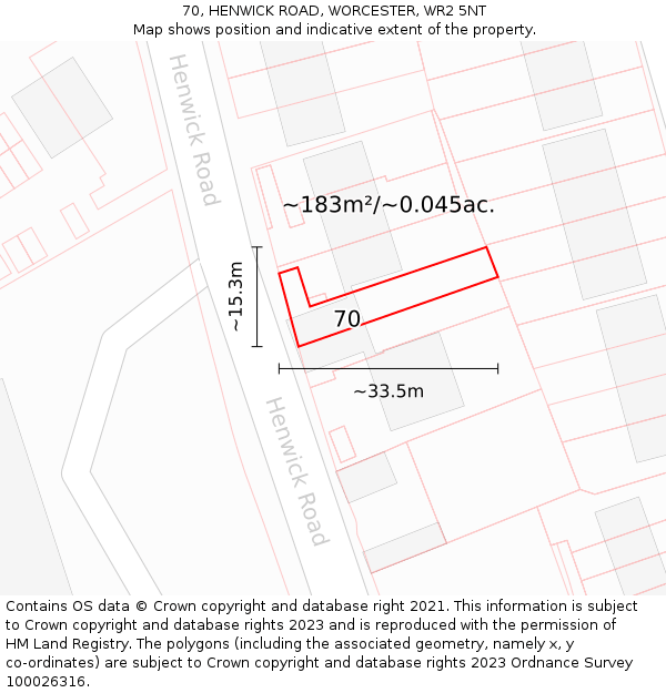 70, HENWICK ROAD, WORCESTER, WR2 5NT: Plot and title map