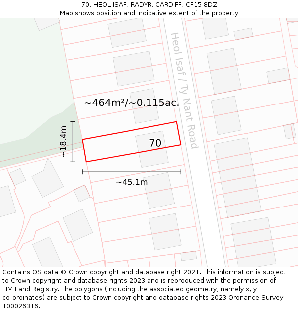 70, HEOL ISAF, RADYR, CARDIFF, CF15 8DZ: Plot and title map