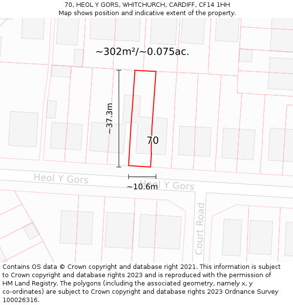 70, HEOL Y GORS, WHITCHURCH, CARDIFF, CF14 1HH: Plot and title map