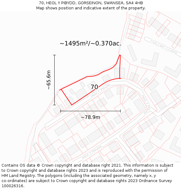 70, HEOL Y PIBYDD, GORSEINON, SWANSEA, SA4 4HB: Plot and title map