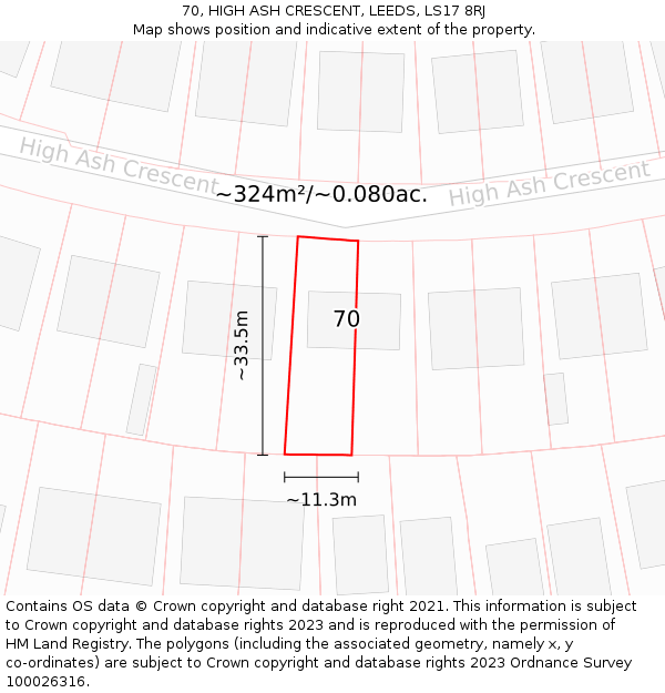 70, HIGH ASH CRESCENT, LEEDS, LS17 8RJ: Plot and title map