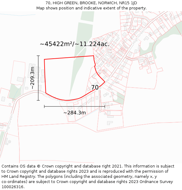 70, HIGH GREEN, BROOKE, NORWICH, NR15 1JD: Plot and title map