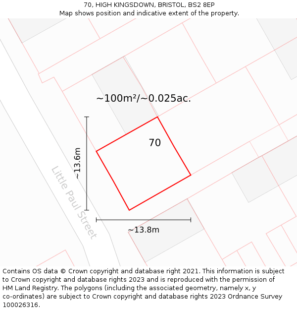 70, HIGH KINGSDOWN, BRISTOL, BS2 8EP: Plot and title map