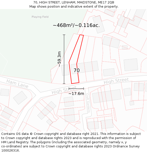 70, HIGH STREET, LENHAM, MAIDSTONE, ME17 2QB: Plot and title map