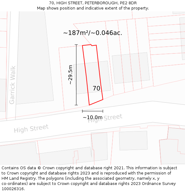 70, HIGH STREET, PETERBOROUGH, PE2 8DR: Plot and title map