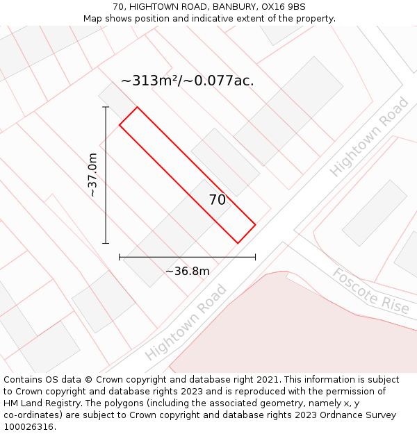 70, HIGHTOWN ROAD, BANBURY, OX16 9BS: Plot and title map