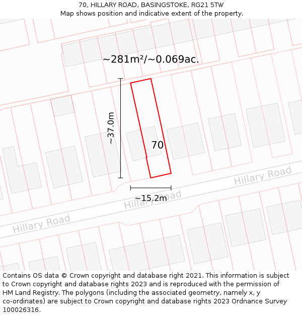 70, HILLARY ROAD, BASINGSTOKE, RG21 5TW: Plot and title map