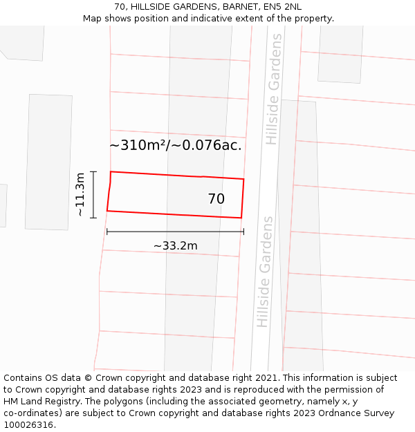 70, HILLSIDE GARDENS, BARNET, EN5 2NL: Plot and title map