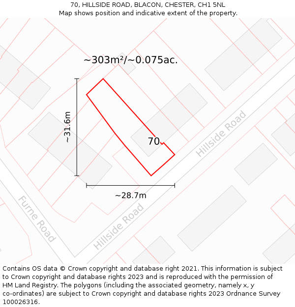 70, HILLSIDE ROAD, BLACON, CHESTER, CH1 5NL: Plot and title map