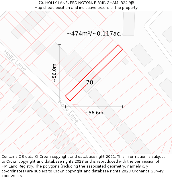 70, HOLLY LANE, ERDINGTON, BIRMINGHAM, B24 9JR: Plot and title map