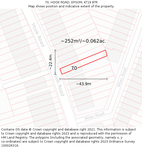 70, HOOK ROAD, EPSOM, KT19 8TR: Plot and title map