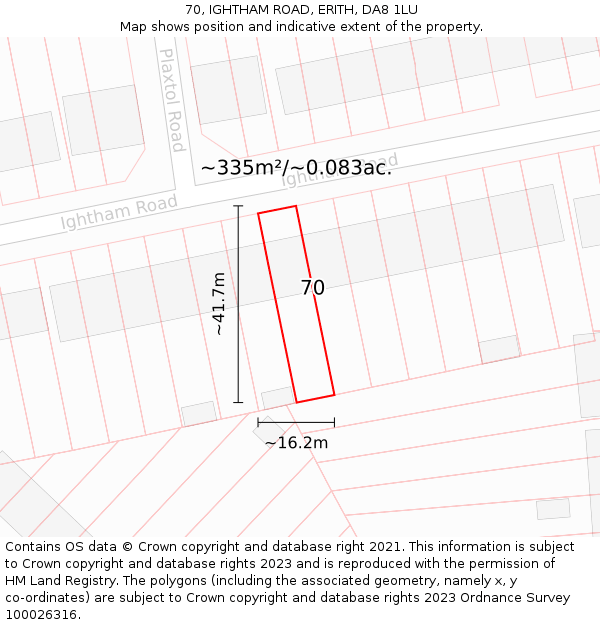 70, IGHTHAM ROAD, ERITH, DA8 1LU: Plot and title map