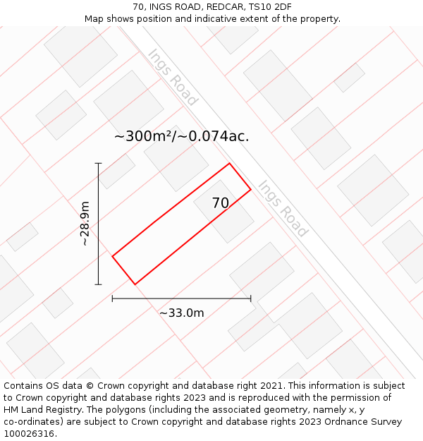 70, INGS ROAD, REDCAR, TS10 2DF: Plot and title map