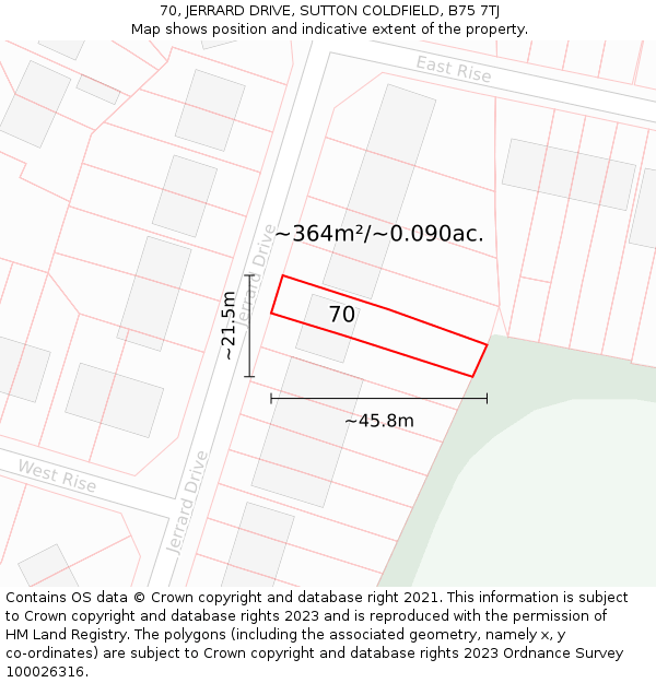 70, JERRARD DRIVE, SUTTON COLDFIELD, B75 7TJ: Plot and title map