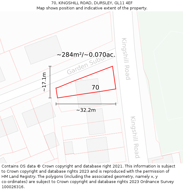 70, KINGSHILL ROAD, DURSLEY, GL11 4EF: Plot and title map