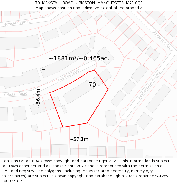 70, KIRKSTALL ROAD, URMSTON, MANCHESTER, M41 0QP: Plot and title map