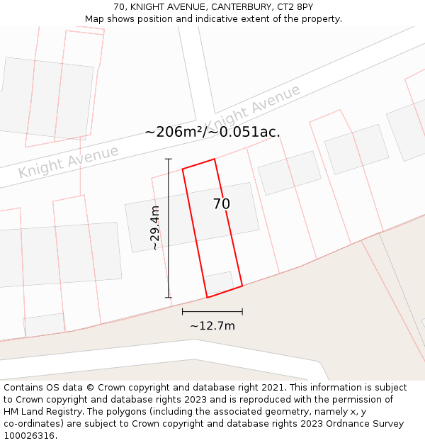 70, KNIGHT AVENUE, CANTERBURY, CT2 8PY: Plot and title map