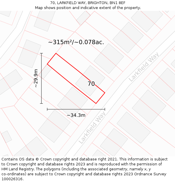 70, LARKFIELD WAY, BRIGHTON, BN1 8EF: Plot and title map