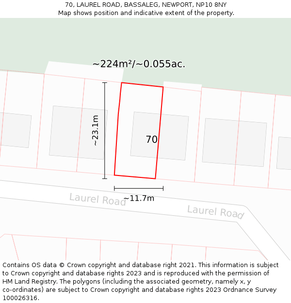 70, LAUREL ROAD, BASSALEG, NEWPORT, NP10 8NY: Plot and title map