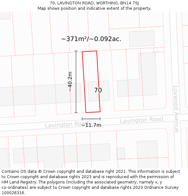 70, LAVINGTON ROAD, WORTHING, BN14 7SJ: Plot and title map