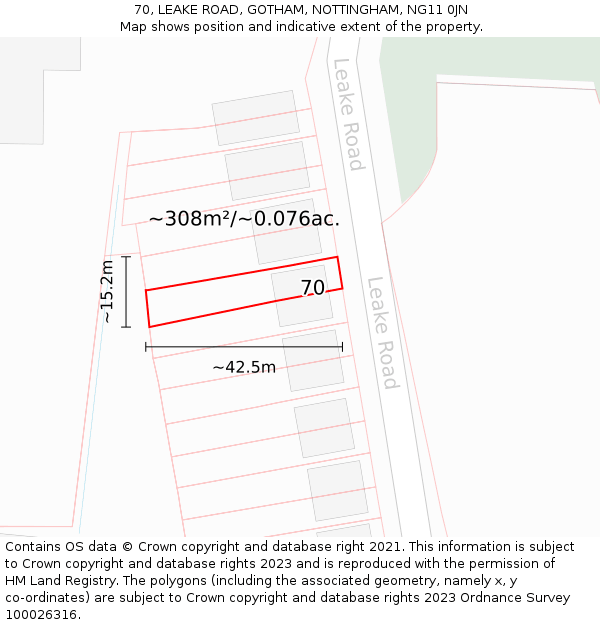 70, LEAKE ROAD, GOTHAM, NOTTINGHAM, NG11 0JN: Plot and title map