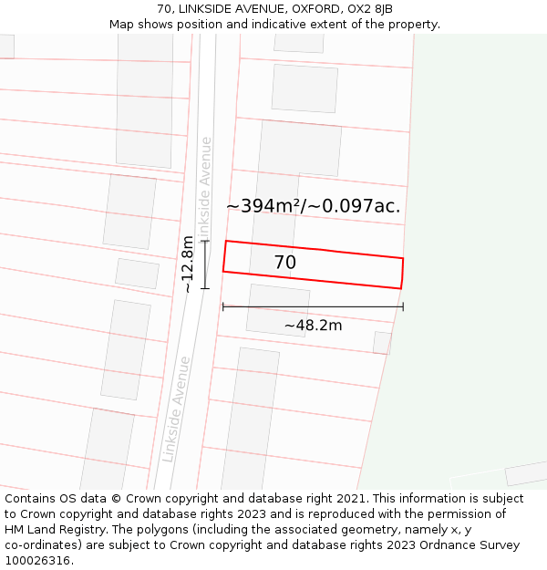 70, LINKSIDE AVENUE, OXFORD, OX2 8JB: Plot and title map