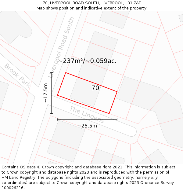 70, LIVERPOOL ROAD SOUTH, LIVERPOOL, L31 7AF: Plot and title map