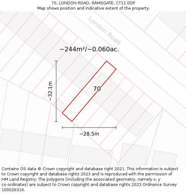 70, LONDON ROAD, RAMSGATE, CT11 0DP: Plot and title map