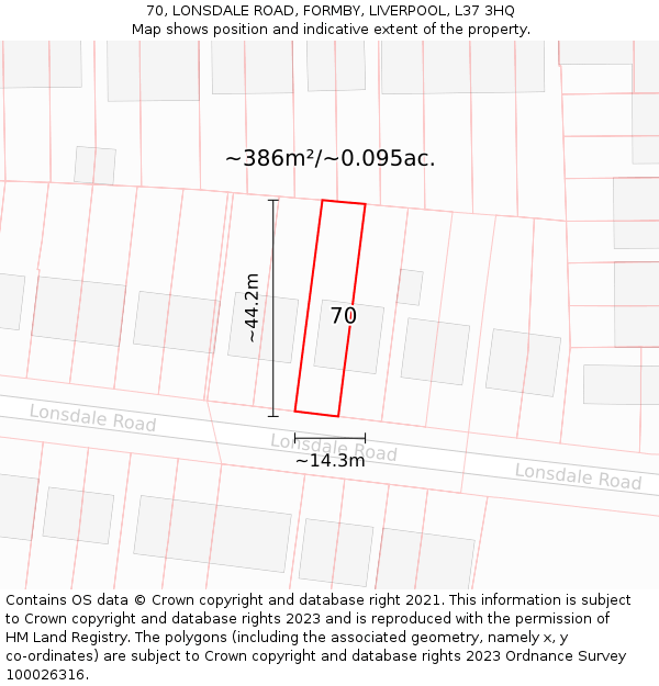 70, LONSDALE ROAD, FORMBY, LIVERPOOL, L37 3HQ: Plot and title map