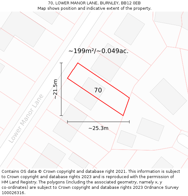 70, LOWER MANOR LANE, BURNLEY, BB12 0EB: Plot and title map