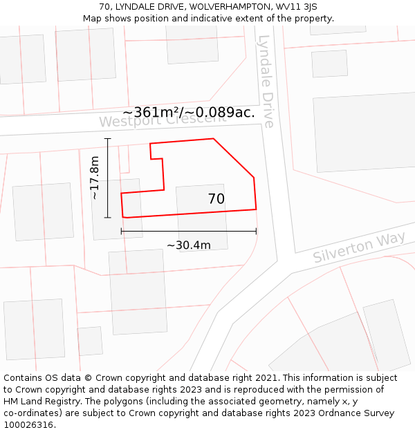 70, LYNDALE DRIVE, WOLVERHAMPTON, WV11 3JS: Plot and title map