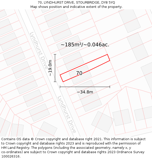 70, LYNDHURST DRIVE, STOURBRIDGE, DY8 5YQ: Plot and title map