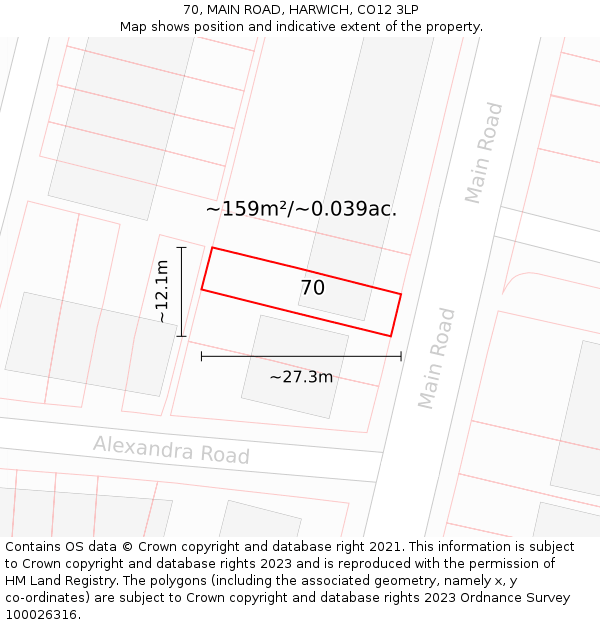 70, MAIN ROAD, HARWICH, CO12 3LP: Plot and title map