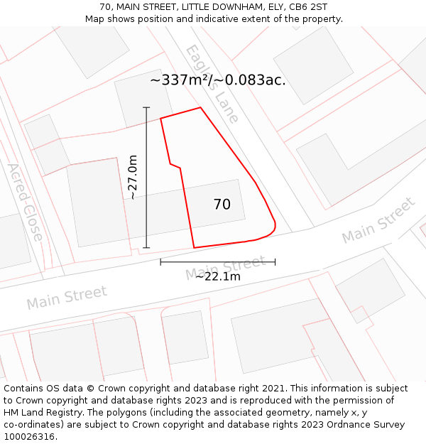 70, MAIN STREET, LITTLE DOWNHAM, ELY, CB6 2ST: Plot and title map