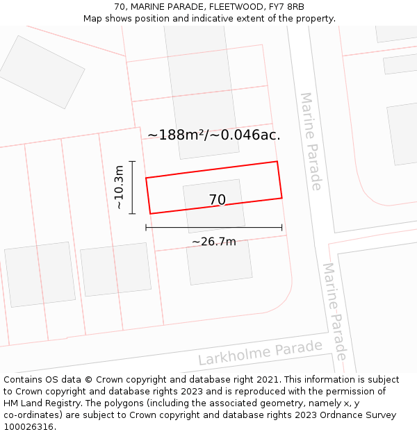 70, MARINE PARADE, FLEETWOOD, FY7 8RB: Plot and title map