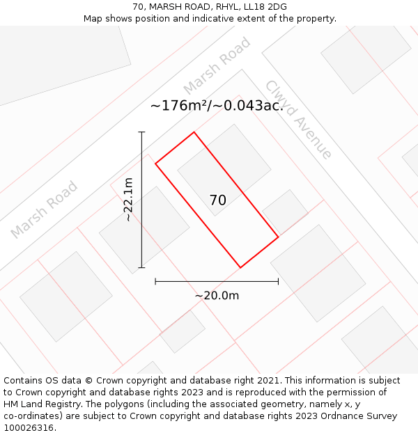 70, MARSH ROAD, RHYL, LL18 2DG: Plot and title map