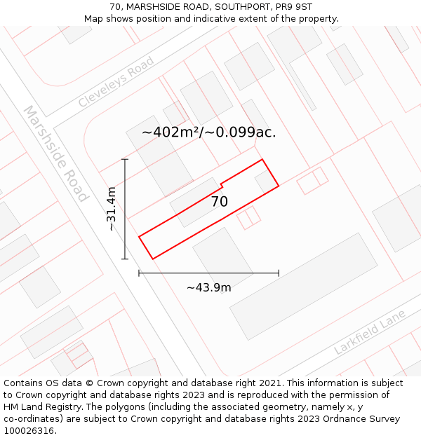 70, MARSHSIDE ROAD, SOUTHPORT, PR9 9ST: Plot and title map