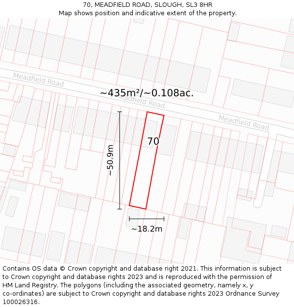 70, MEADFIELD ROAD, SLOUGH, SL3 8HR: Plot and title map