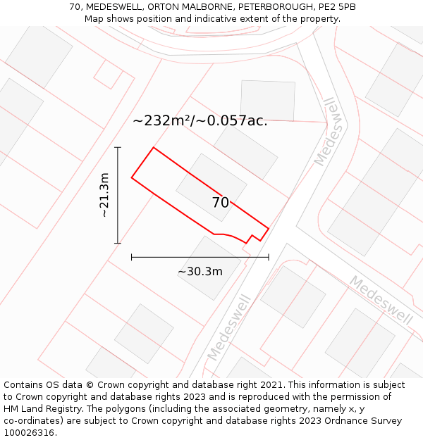 70, MEDESWELL, ORTON MALBORNE, PETERBOROUGH, PE2 5PB: Plot and title map