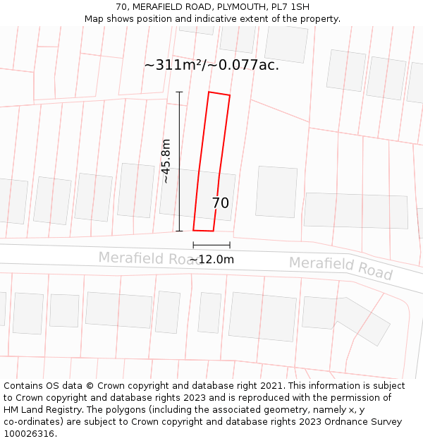 70, MERAFIELD ROAD, PLYMOUTH, PL7 1SH: Plot and title map