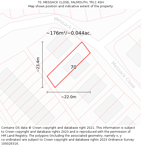 70, MESSACK CLOSE, FALMOUTH, TR11 4SH: Plot and title map