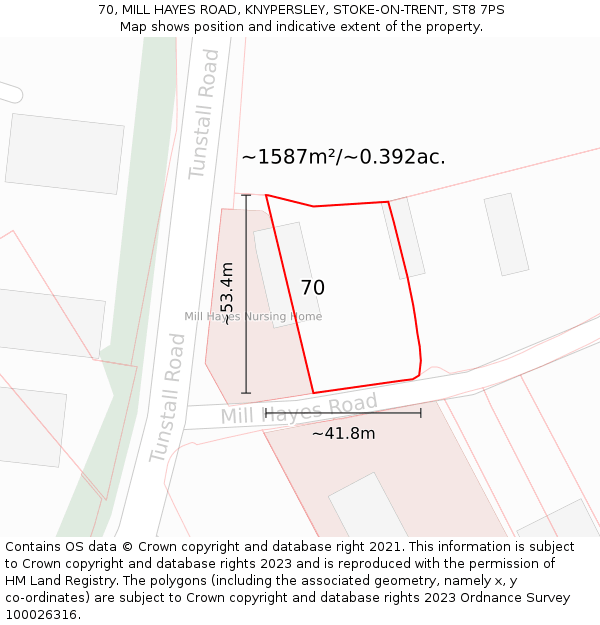 70, MILL HAYES ROAD, KNYPERSLEY, STOKE-ON-TRENT, ST8 7PS: Plot and title map