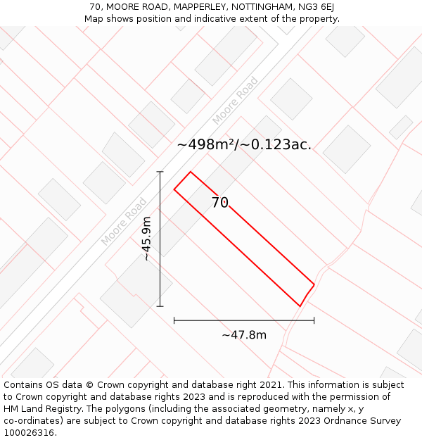 70, MOORE ROAD, MAPPERLEY, NOTTINGHAM, NG3 6EJ: Plot and title map