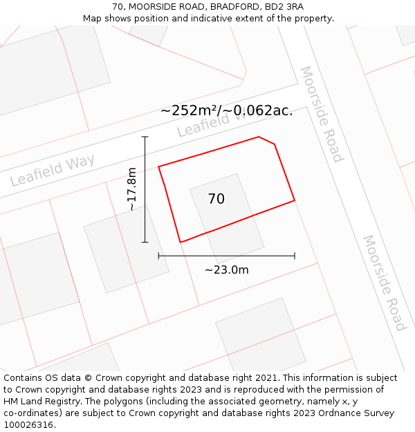 70, MOORSIDE ROAD, BRADFORD, BD2 3RA: Plot and title map