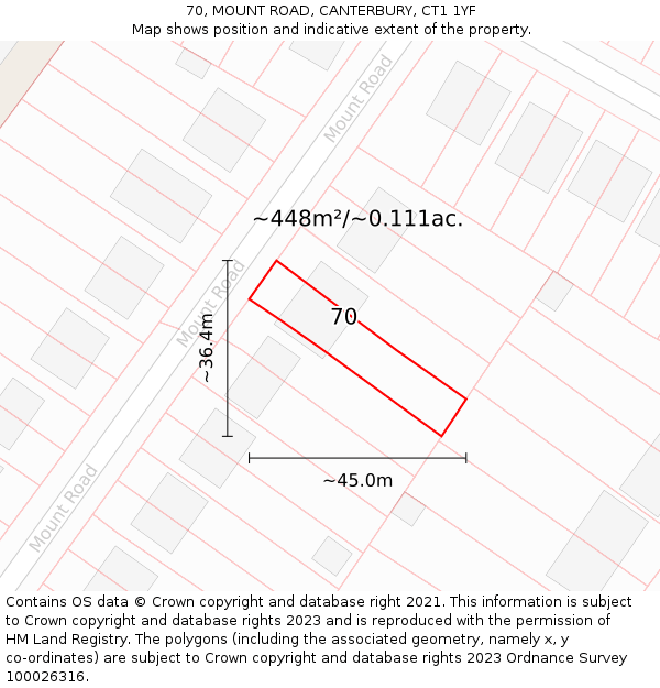 70, MOUNT ROAD, CANTERBURY, CT1 1YF: Plot and title map