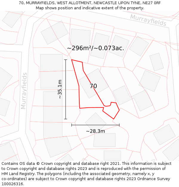 70, MURRAYFIELDS, WEST ALLOTMENT, NEWCASTLE UPON TYNE, NE27 0RF: Plot and title map