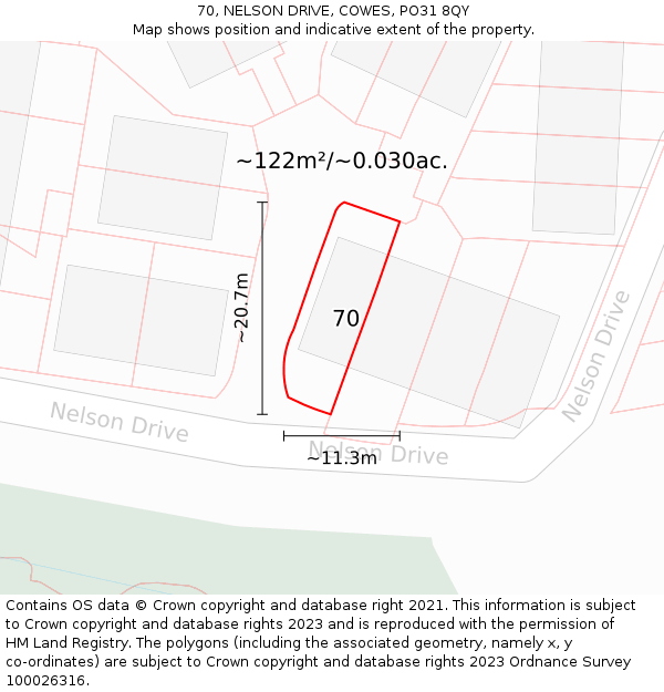 70, NELSON DRIVE, COWES, PO31 8QY: Plot and title map