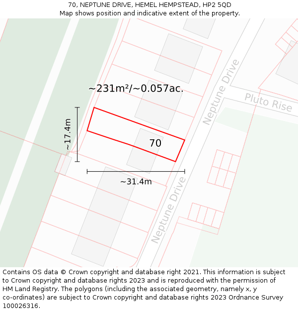 70, NEPTUNE DRIVE, HEMEL HEMPSTEAD, HP2 5QD: Plot and title map